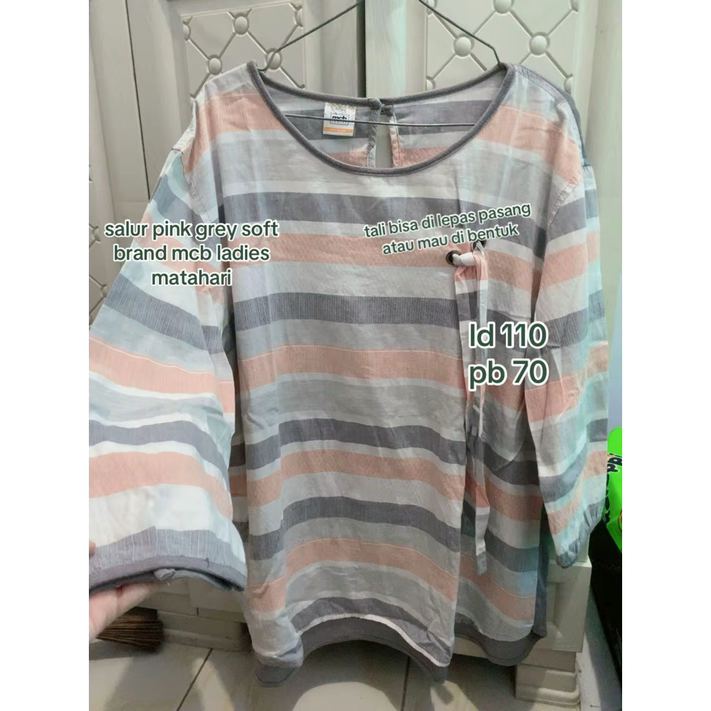 MCB Ladies Matahari Striped Blouse - Atasan Salur Soft Pink Grey