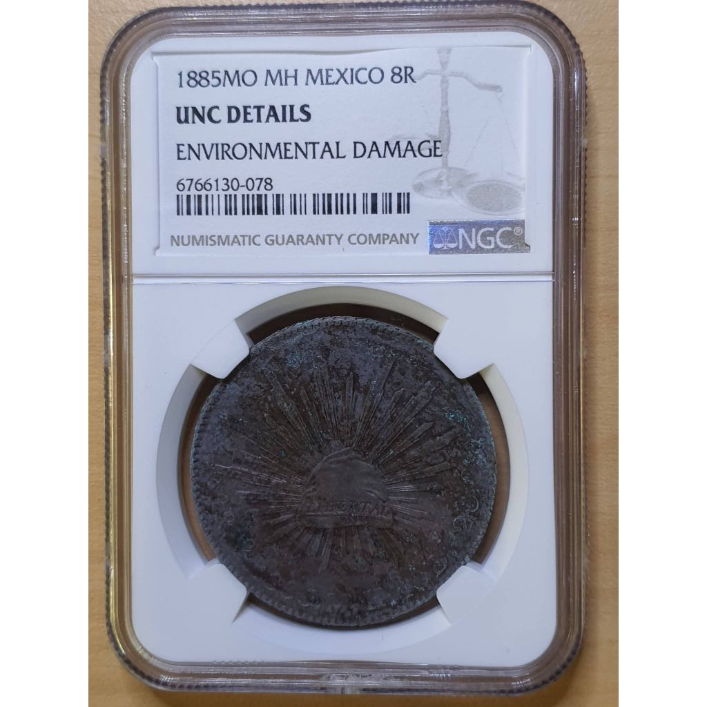 NGC KOIN PERAK MEXICO 8R 1885 MO MH NGC UNC DETAILS ENVIRONMENTAL DAMAGE