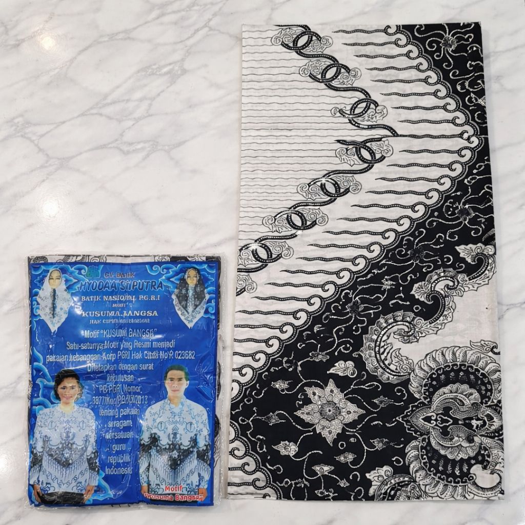 KAIN BATIK SERAGAM GURU PGRI RESMI BERIZIN BAHAN KATUN SEMI SUTRA SILKY GUNUNG JATI KUSUMA BANGSA
