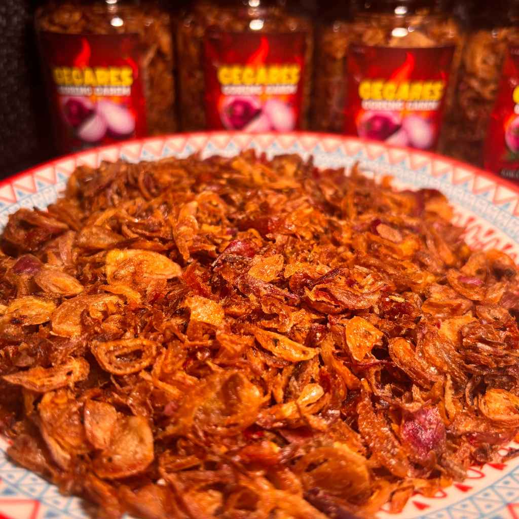 BAWANG GORENG GAREM PEDAS 95 GRAM 1 BOTOL ASLI BREBES BUKAN SUMENEP ASIN GURIH BUMBU TABUR MAKANAN C