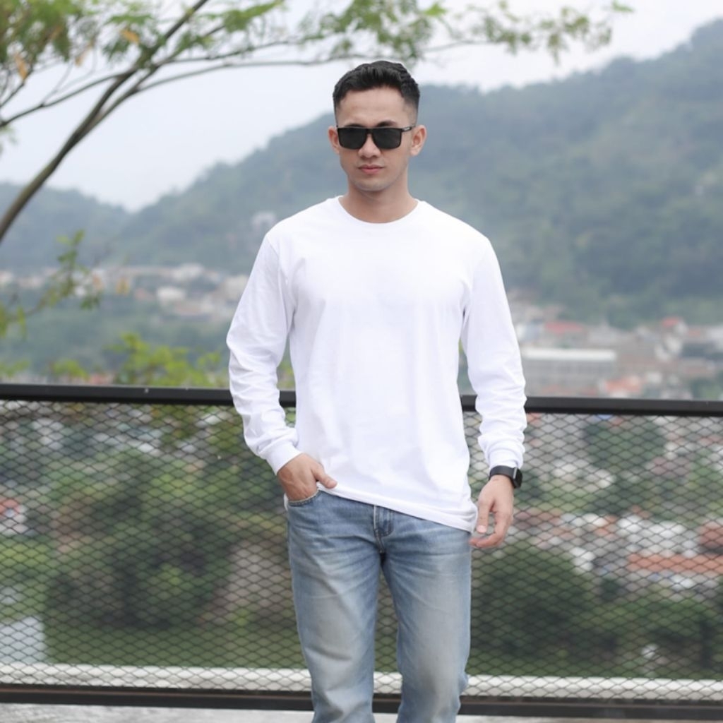Kaos Polos Lengan Panjang Pria with Rib Bahan Cotton Combed 24s Tebal dan Adem