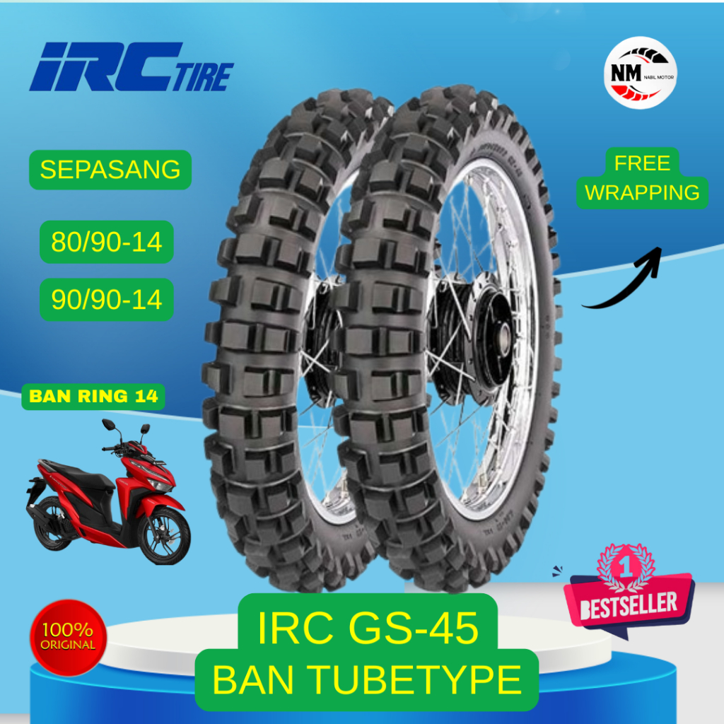 Paket Ban Motor Cross IRC GS 45 80/90-14 Dan 90/90-14 Tube Type Ring 14 Untuk Matic