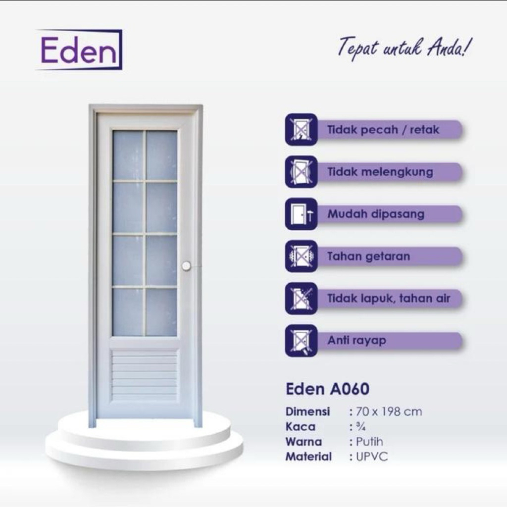 Pintu EDEN UPVC Pintu Kamar Mandi Toilet EDEN TYPE Joice Pintu Putih Minimalis 70X198 CM / Pintu UPV