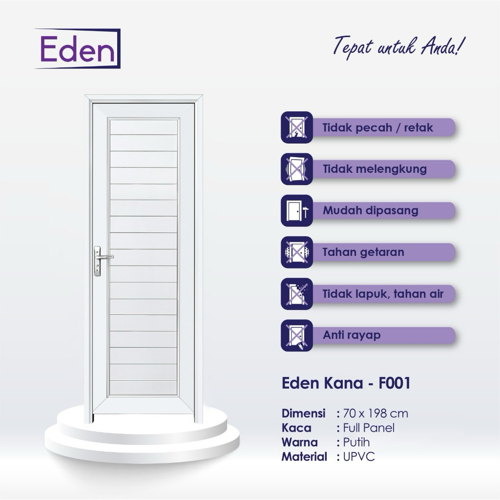 Pintu EDEN UPVC Pintu Kamar Mandi Toilet EDEN Kanna Series Pintu Minimalis 70X198 CM / Pintu UPVC Te