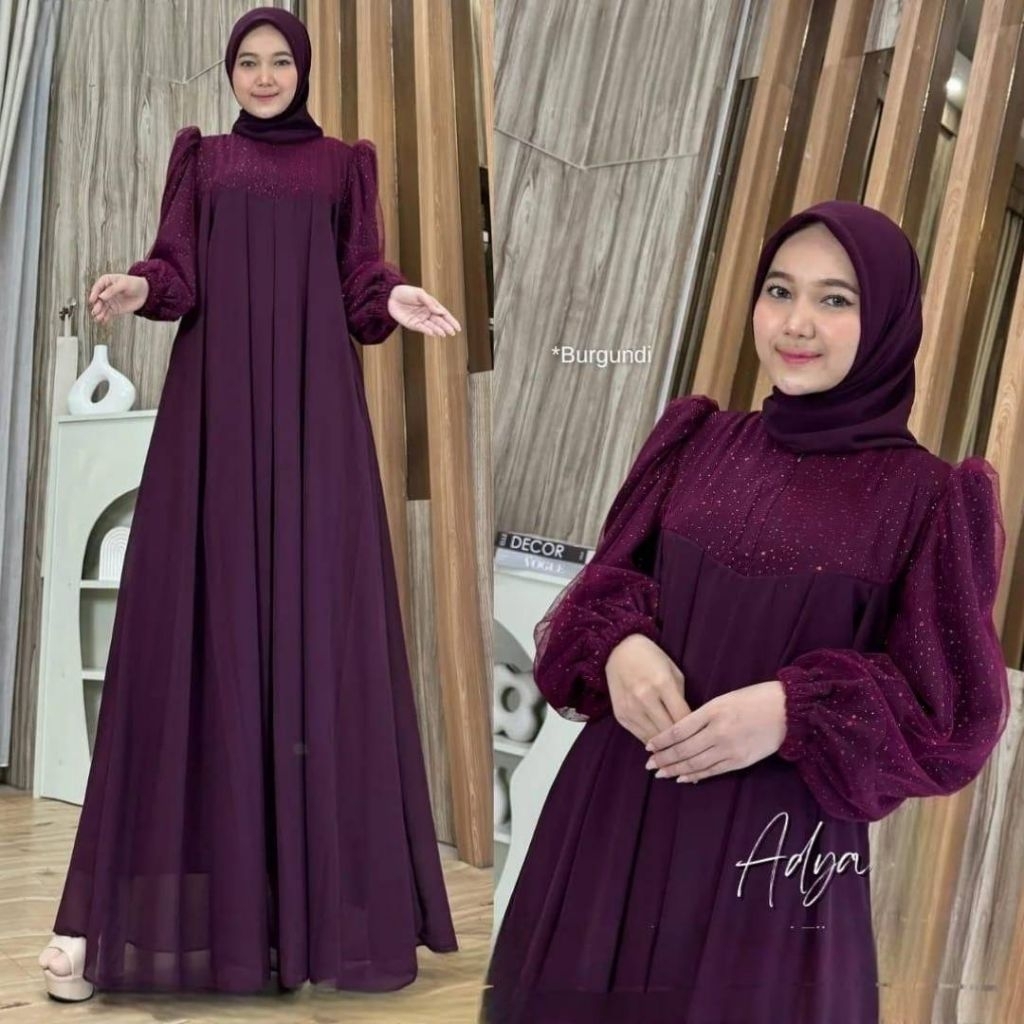 Gamis Jumbo Ld 140 Terbaru Adya Dress Bahan Kain Ceruty Babydoll Mix Tile Busuy dan Wudhu Friendly