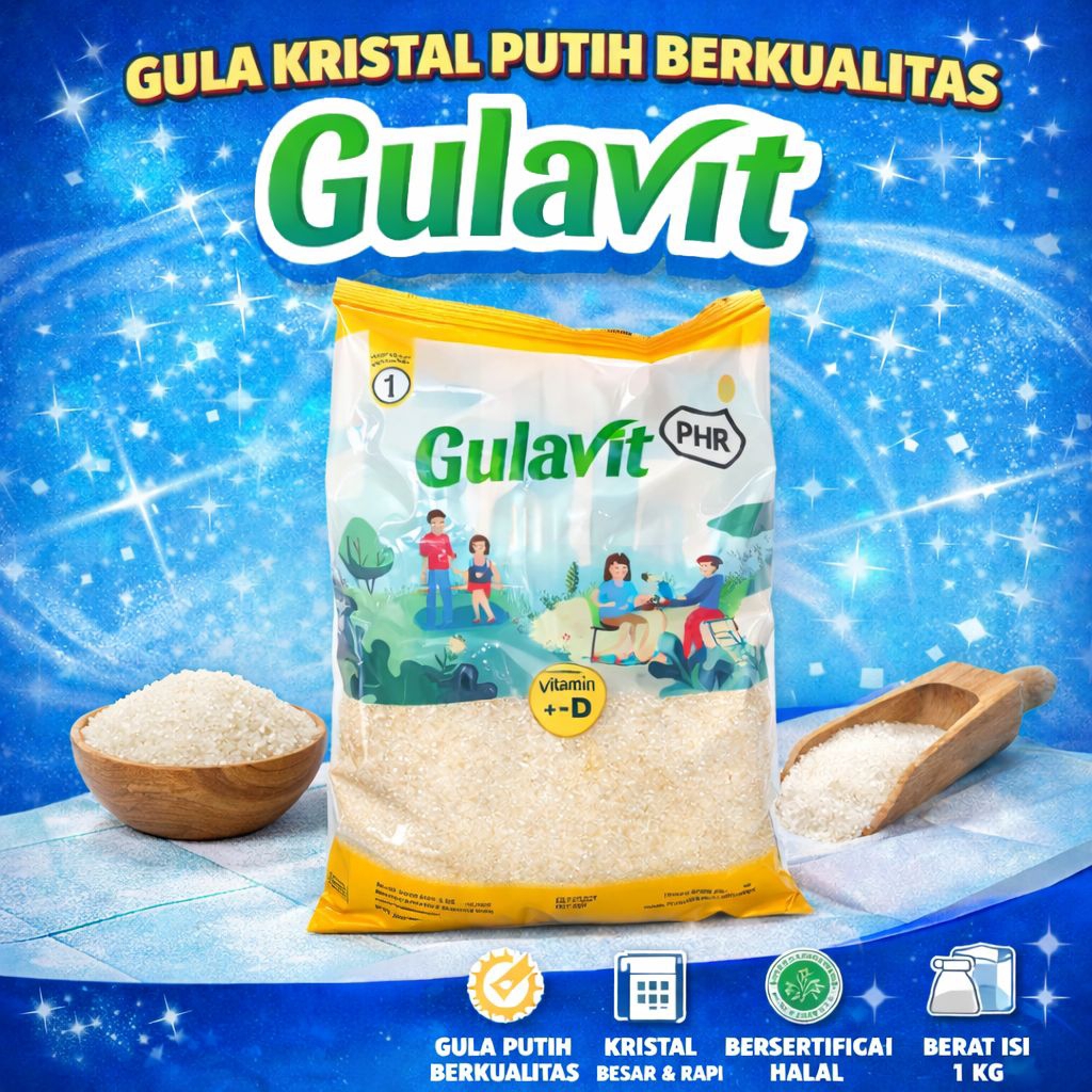 Gula Pasir Kristal Putih Tebu GULAVIT 250 Gram / 500 Gram / 1000 Gram (1Kg)