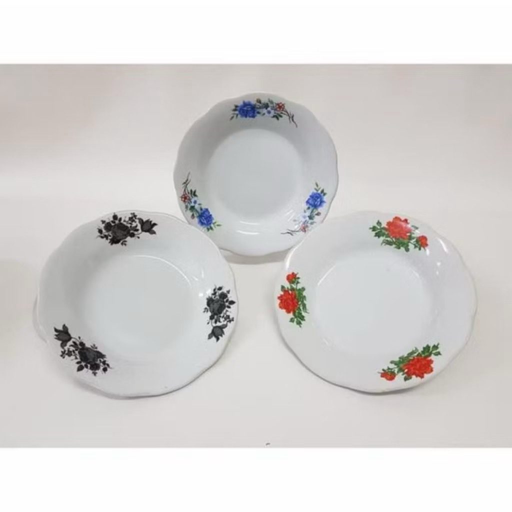 (Per Pcs) Piring Rose 8 inch/ Piring keramik Bunga jadul/ Piring makan keramik rose 8 inch