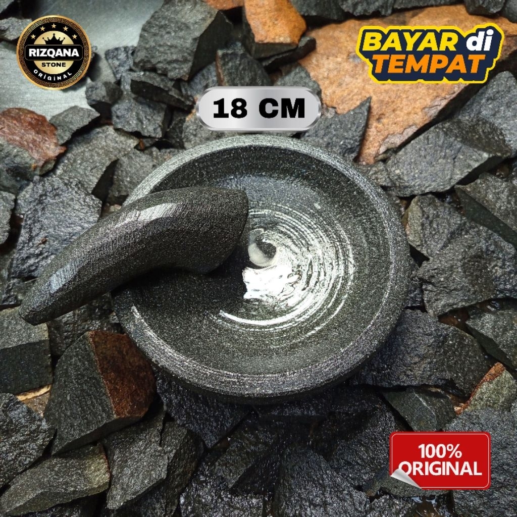 Cobek | coet batu asli 18 CM Rizqanastone free ulekan