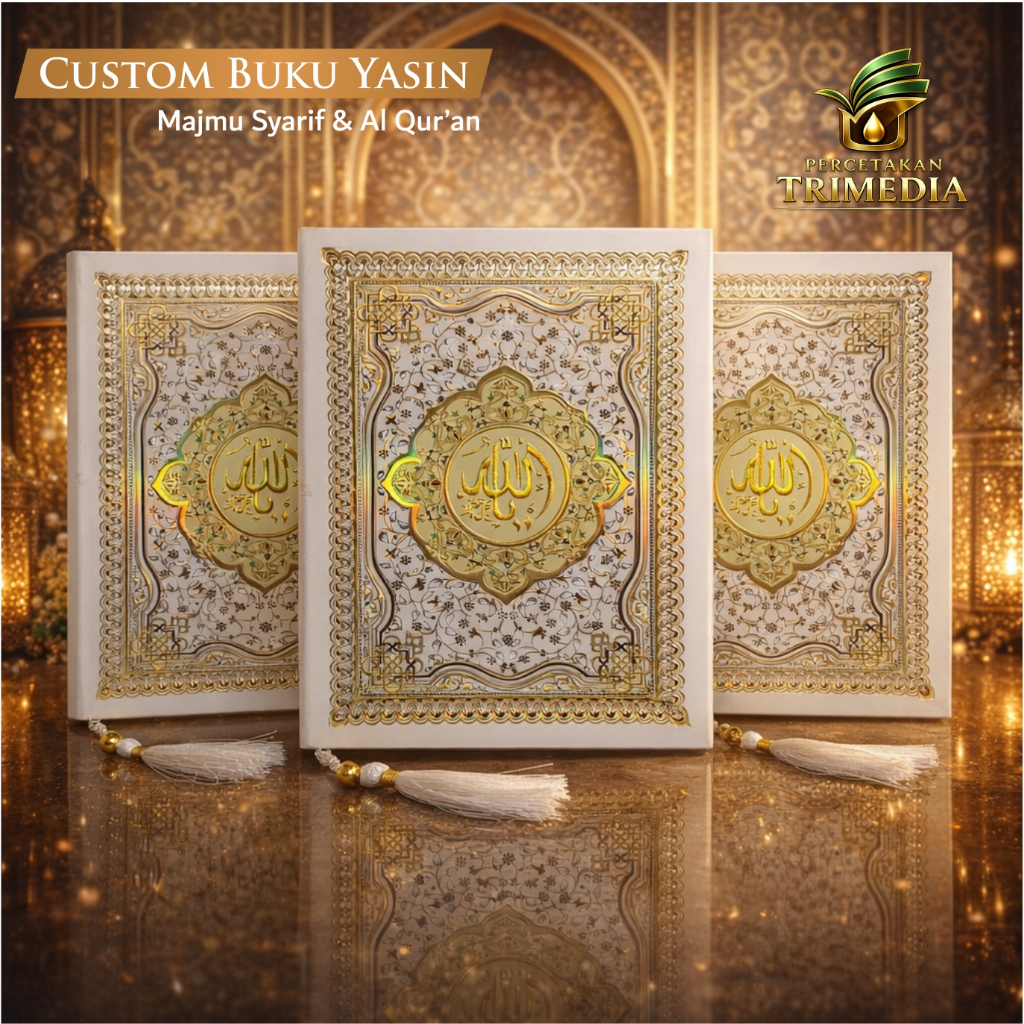 Cetak Buku Yasin dan Tahlil custom Hardcover emboss lengkap foto almarhum 40 100 1000 harian souveni