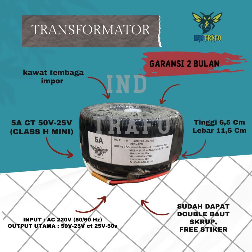 TrafoToroid Donat 5 Ampere CT 50V - 25V.