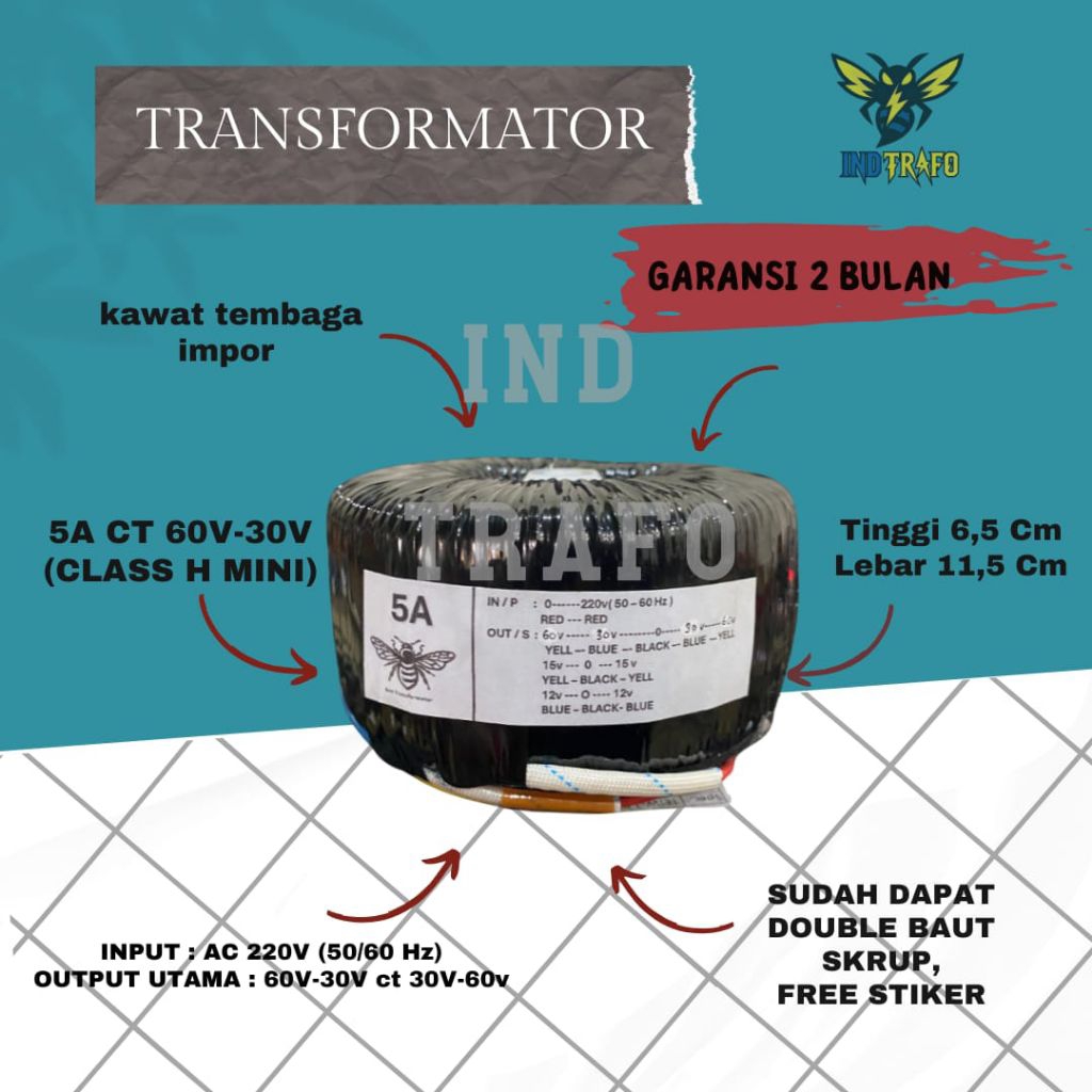 Trafo Toroid Donat 5 Ampere 60V-30v