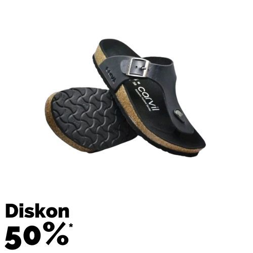Carvil Sendal Kulit Hitam Coklat Anti Slip Pria Wanita High Quality Sandal Jepit Size 38-44 Nyaman u