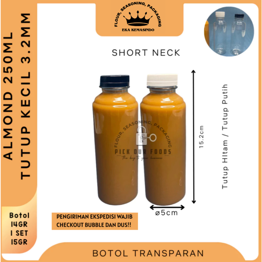 Botol Almond 250 ml / Botol Plastik PET 250ml / Botol Minuman Plastik / Botol Kekinian