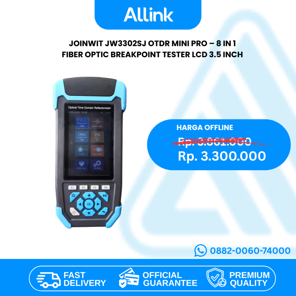JOINWIT JW3302SJ OTDR Mini Pro – 8 in 1 Fiber Optic Breakpoint Tester LCD 3.5 Inch