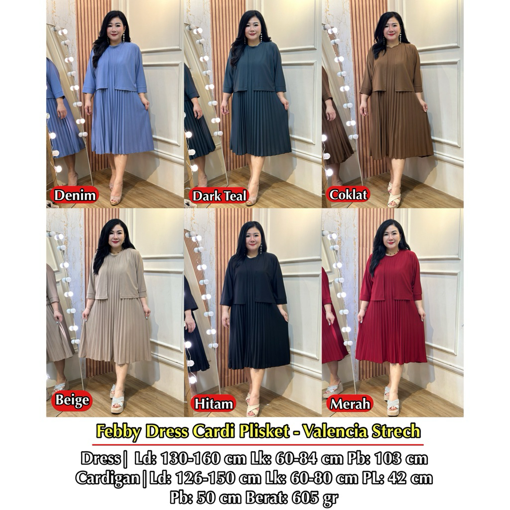 FINA BIGSIZE - (FEBBY) DRESS CARDY PLISKET KOREAN STYLE | DRESS WANITA JUMBO BIGSIZE