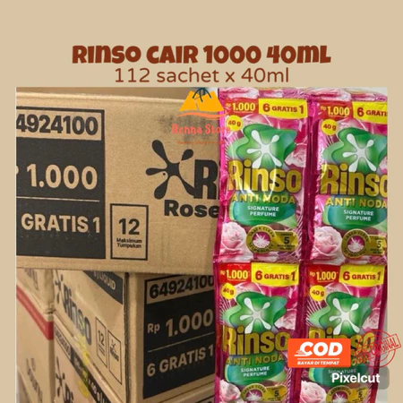 1dus isi 112sachet RINSO Cair 40ml ecer 1000 Detergen Cair