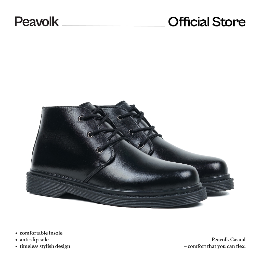 Peavolk - Sepatu Boot Pria Full Black Sepatu Boots PDH Pria Hitam Polos Docmart