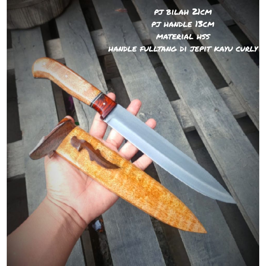 Pisau filet hss fulltank sarung kayu curly