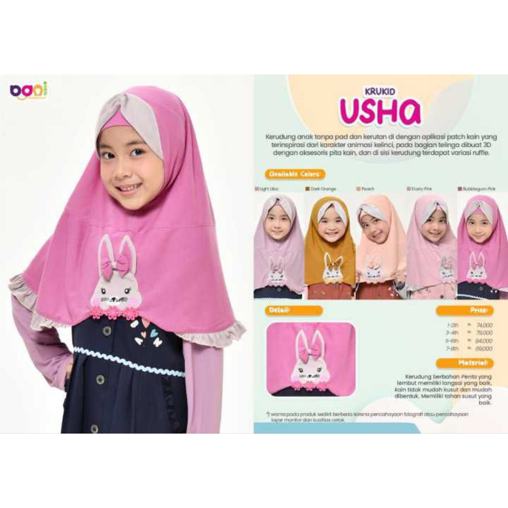 Rabbani - Krukid Usha / Kerudung Kids / hijab instan anak-anak / Rabbani Ori