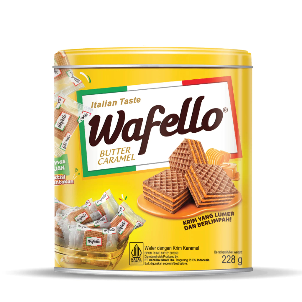 Makanan Ringan Wafer Wafello Butter Caramel Kaleng