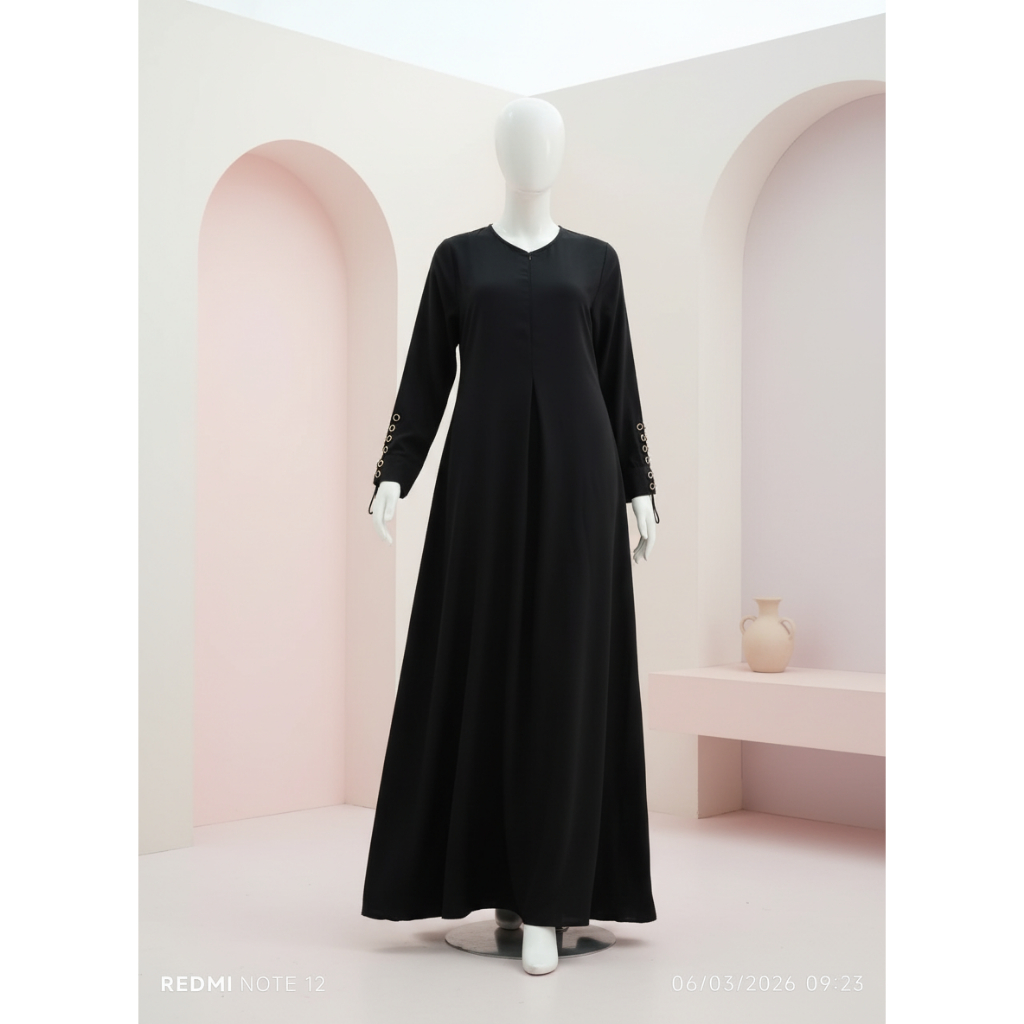 ABAYA HITAM YORIS VISTA PREMIUM LENGAN KANCING / BASIC ABAYA POLOS / GAMIS WANITA SANTRI PUTRI UKURA