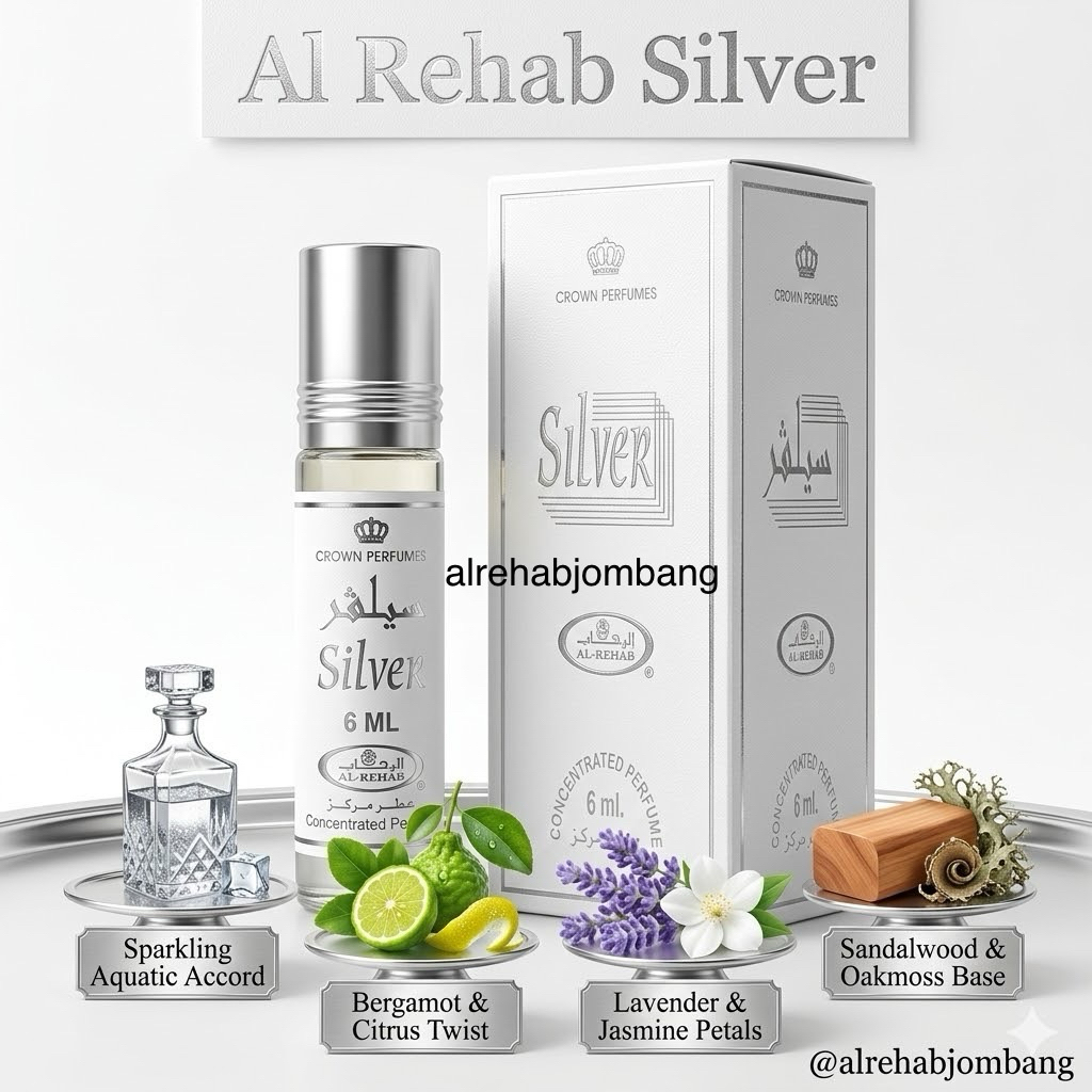 Parfum Al Rehab Silver roll on 6ml Original Saudi Arabia