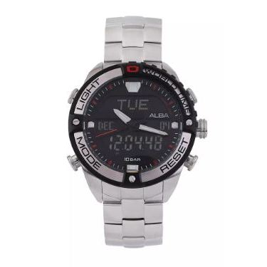 Jam Tangan Pria Alba Original Garansi Resmi AZ4039 AZ4039X1 Strap Stainless Steel Silver Digital Ana