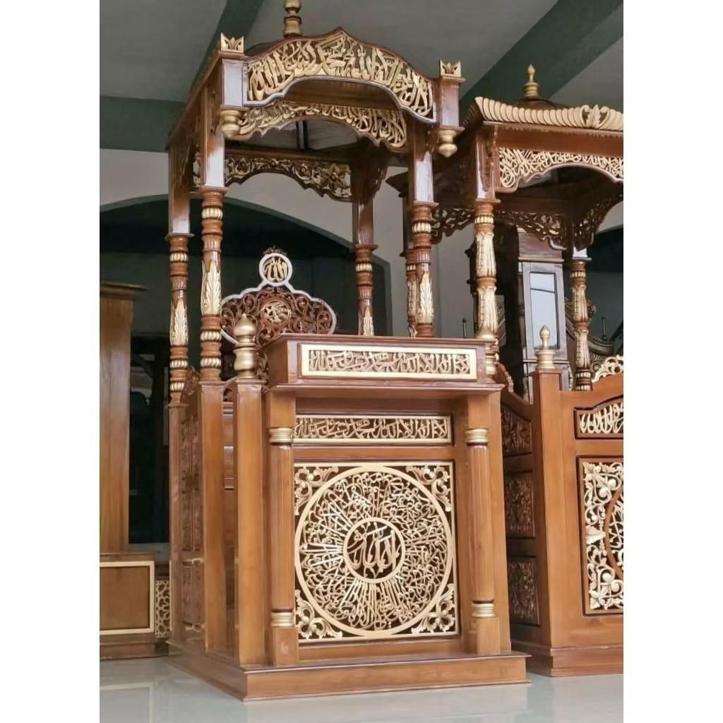 Mimbar Masjid Full Ukiran Kaligrafi Terlaris Mimbar Kubah Besar Kayu Jati Terbaik