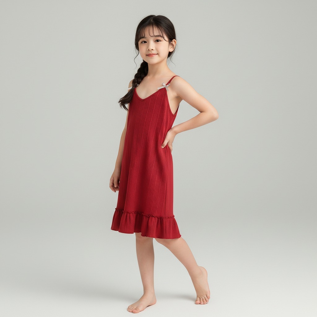DRESS RUFFLE TALI KECIL FASHIONABLE BAHAN HYGT POLOS PAKAIAN ANAK PEREMPUAN KASUAL FASHIONABLE