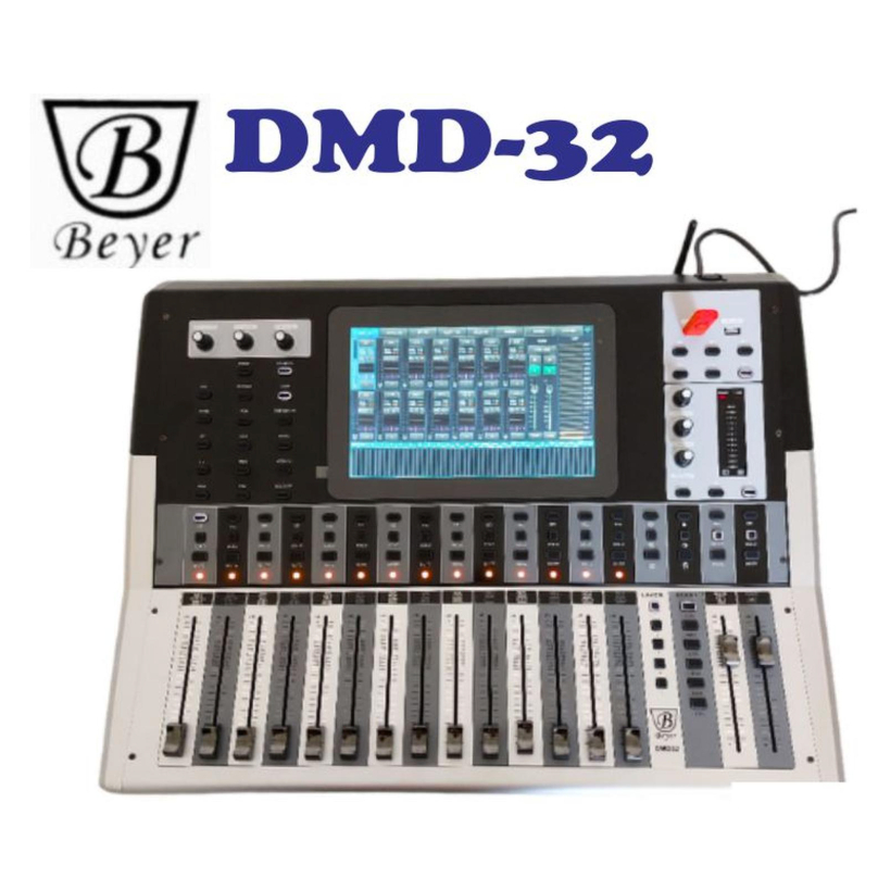 (FREE PAKING KAYU) Mixer Audio Digital Beyer DMD32 / DMD-32 Hitam Perak Layar LCD Dengan Banyak Fader Dan Tombol