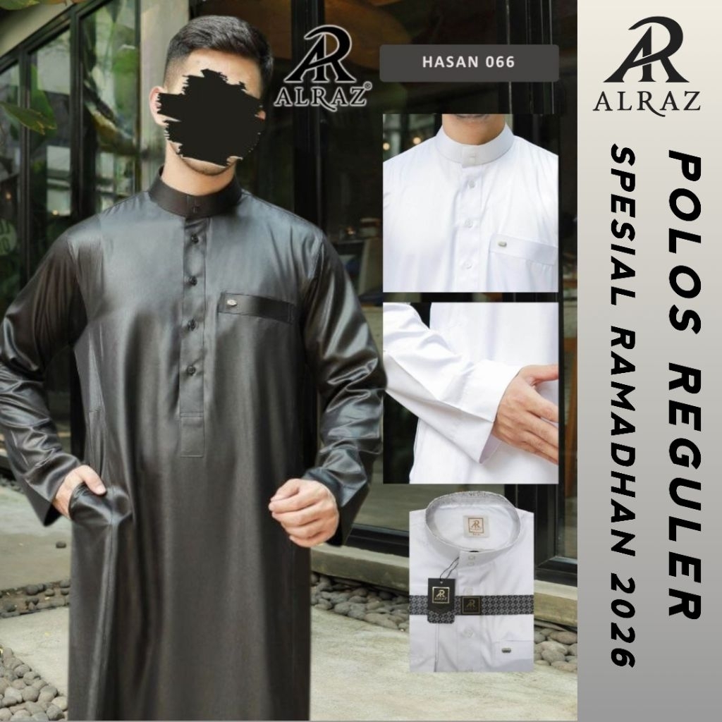 Jubah Al Raz Hasan Reguler Hitam Putih Polyester Dewasa