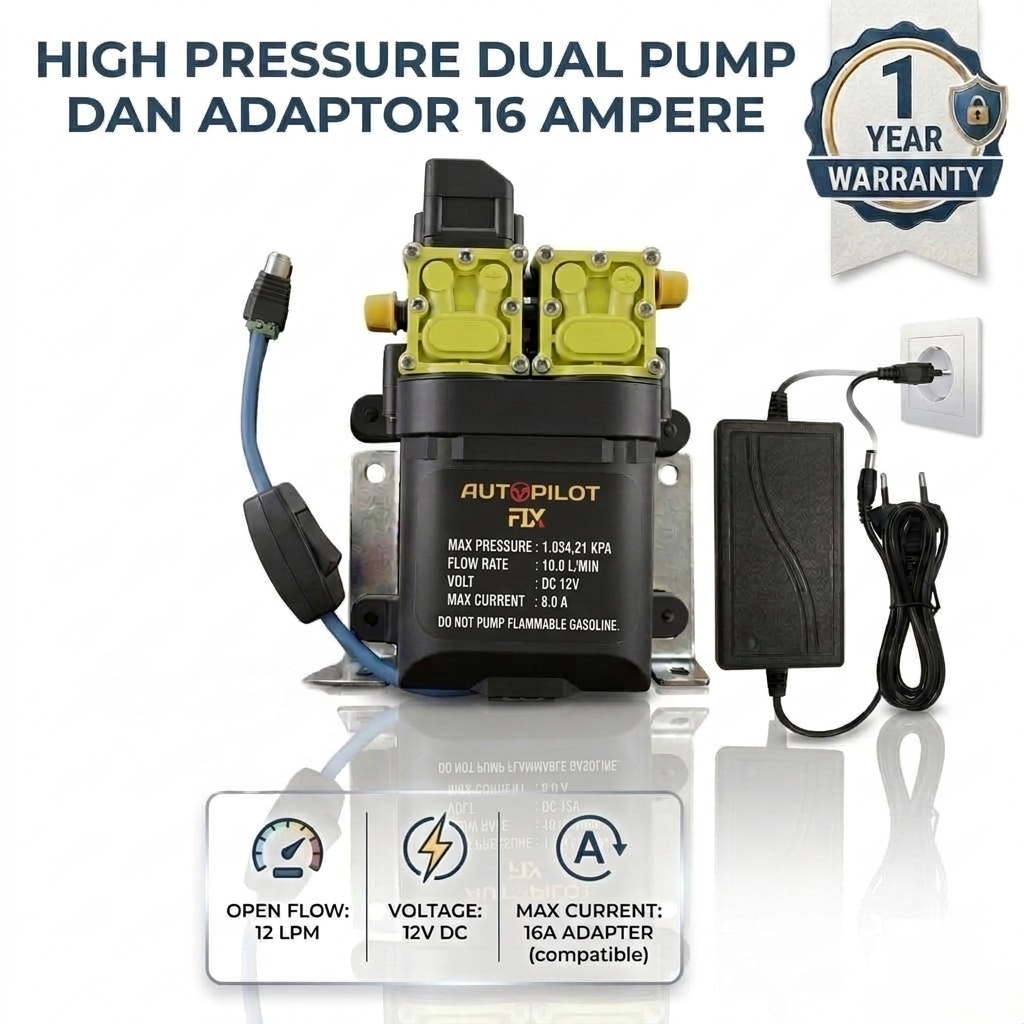 AUTOPILOT FIX Paket Pompa Air 500 PSI DC & Adaptor 16A Dinamo Sprayer Pump No 1