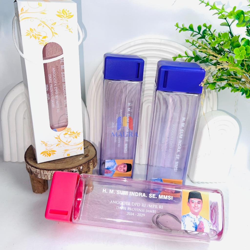 Souvenir My Bottle Kotak Botol Minum Persegi My Bottle Transparan Infuser Water Custom Sablon Warna