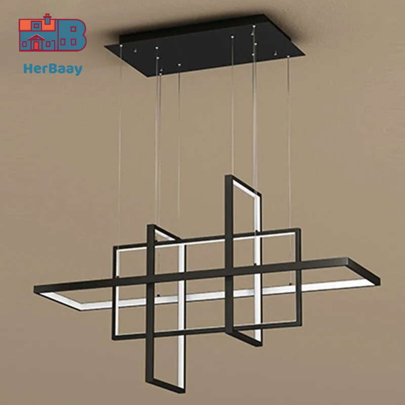 Lampu Gantung LED Baru untuk Dapur, Ruang Makan, Ruang Tamu, Kamar Tidur, Bentuk Persegi Panjang, La