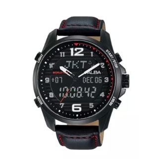 Jam Tangan Pria Alba Original Garansi Resmi AZ4009 AZ4009X1 Strap Black Leather Black Patterned Dial