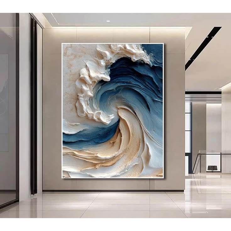 ukisan Abstrak Ombak Laut Biru Tekstur 3D lukisan abstrak ombak laut, lukisan ombak biru, lukisan te