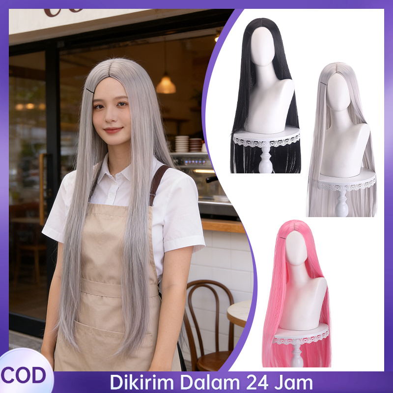 100cm Wig Rambut Panjang Lurus Bagian Tengah Wig Panjang Lurus Kostum Anime Wig Rambut Lurus Panjang