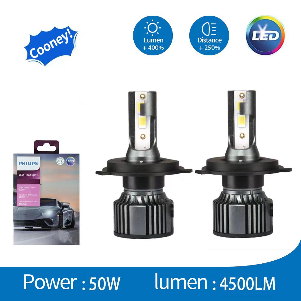 Bohlam Mobil Philips Asli Lampu Depan LED 50W Lampu Putih H1 H4 H7 H11 HB3 HB4 HIR2 Lampu Kabut Lamp