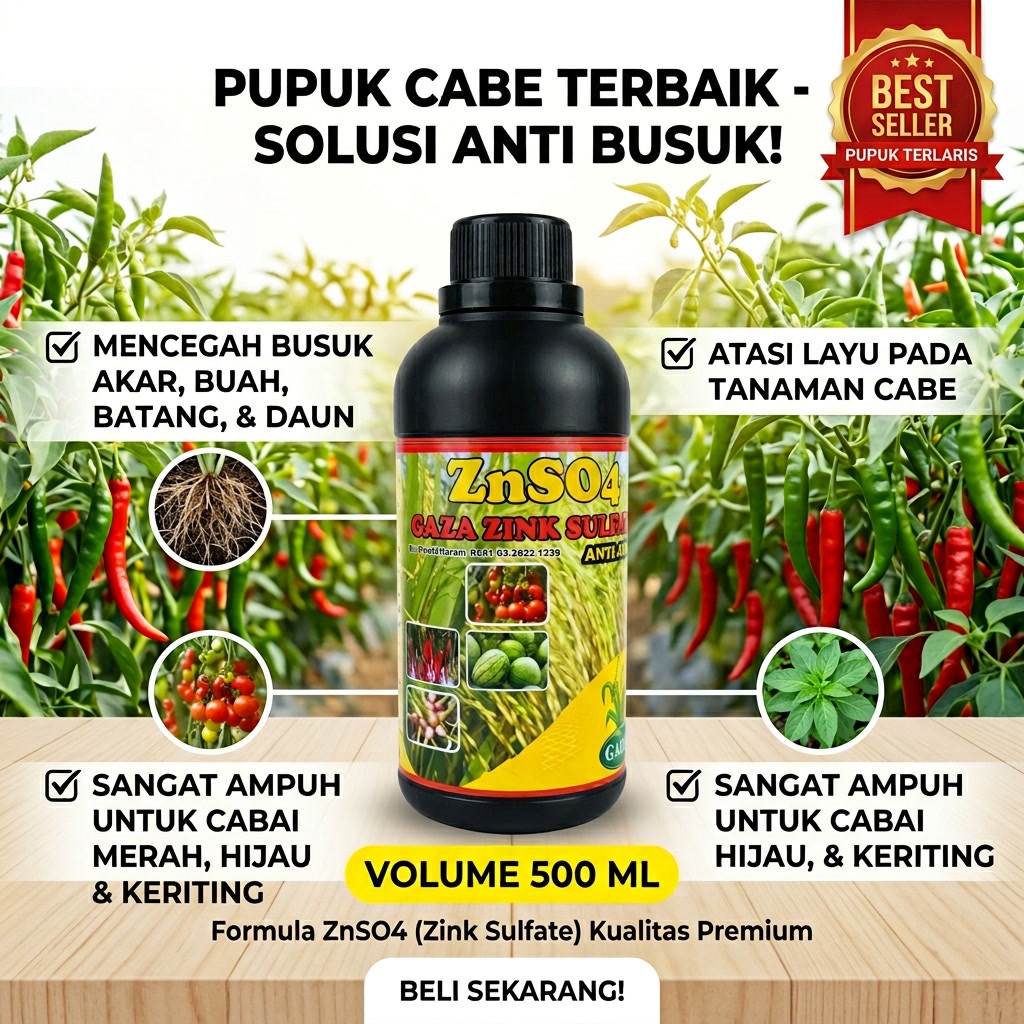Pupuk Cabe Terbaik ZNSO4 GAZA 500ML Obat Semprot Mencegah Busuk Akar, Busuk Buah, Busuk Batang, Busu