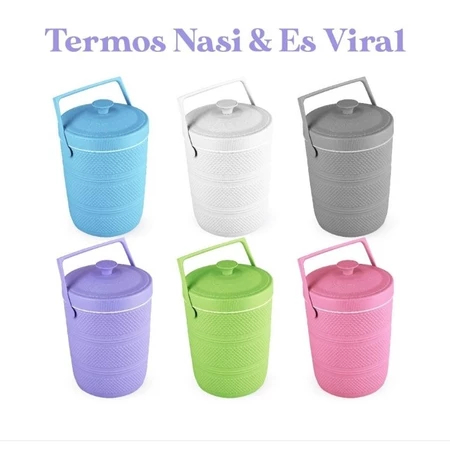 Termos Nasi Es 17 Liter - Kapasitas Besar, Motif 3D Timbul, Free Saringan & Sendok