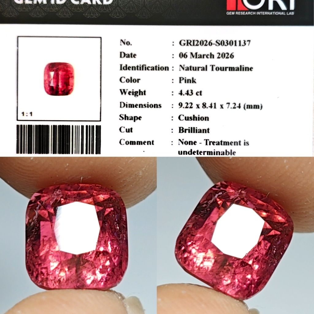 HQ ITEM Natural Pink Tourmaline Hot Color Warna Rubellite 4.4ct GRI Crystall Good Luster Siang Siang