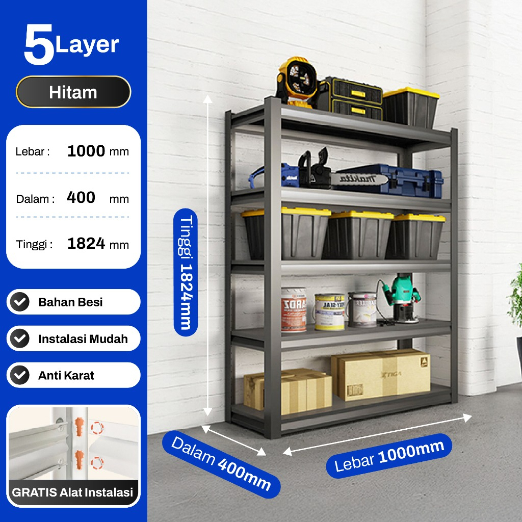 RAS GRATIS ONGKIR DAN PENGEMBALIAN NEW RAK BESI SIKU TEBAL MULTIFUNGSI / RAK BESI SIKU 5 SUSUN / RAK