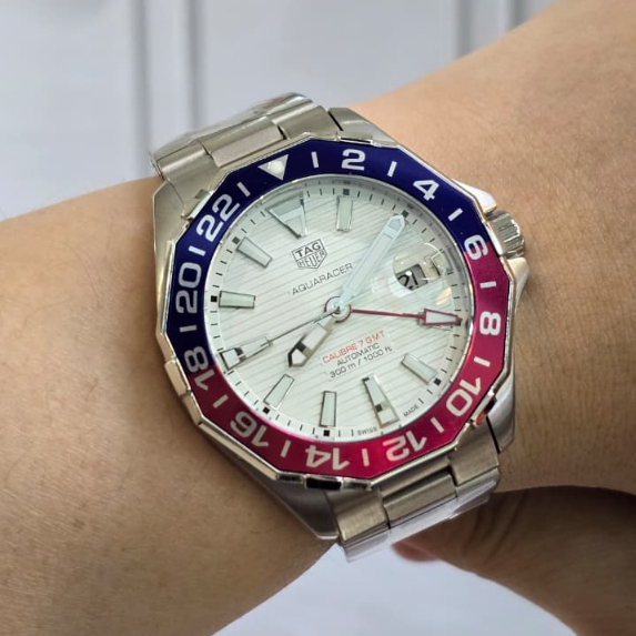 Jam Tangan WETH Aquaracer Calibre 7 GMT "Pepsi" Bezel - Silver Dial Fullset