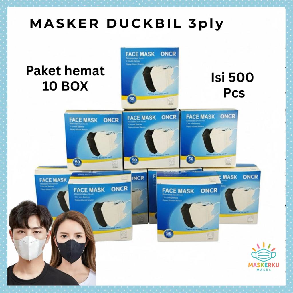 COD - 10 BOX (500 PCS ) Paket Hemat Bundle Paket Usaha Masker Duckbill Face mask 3ply