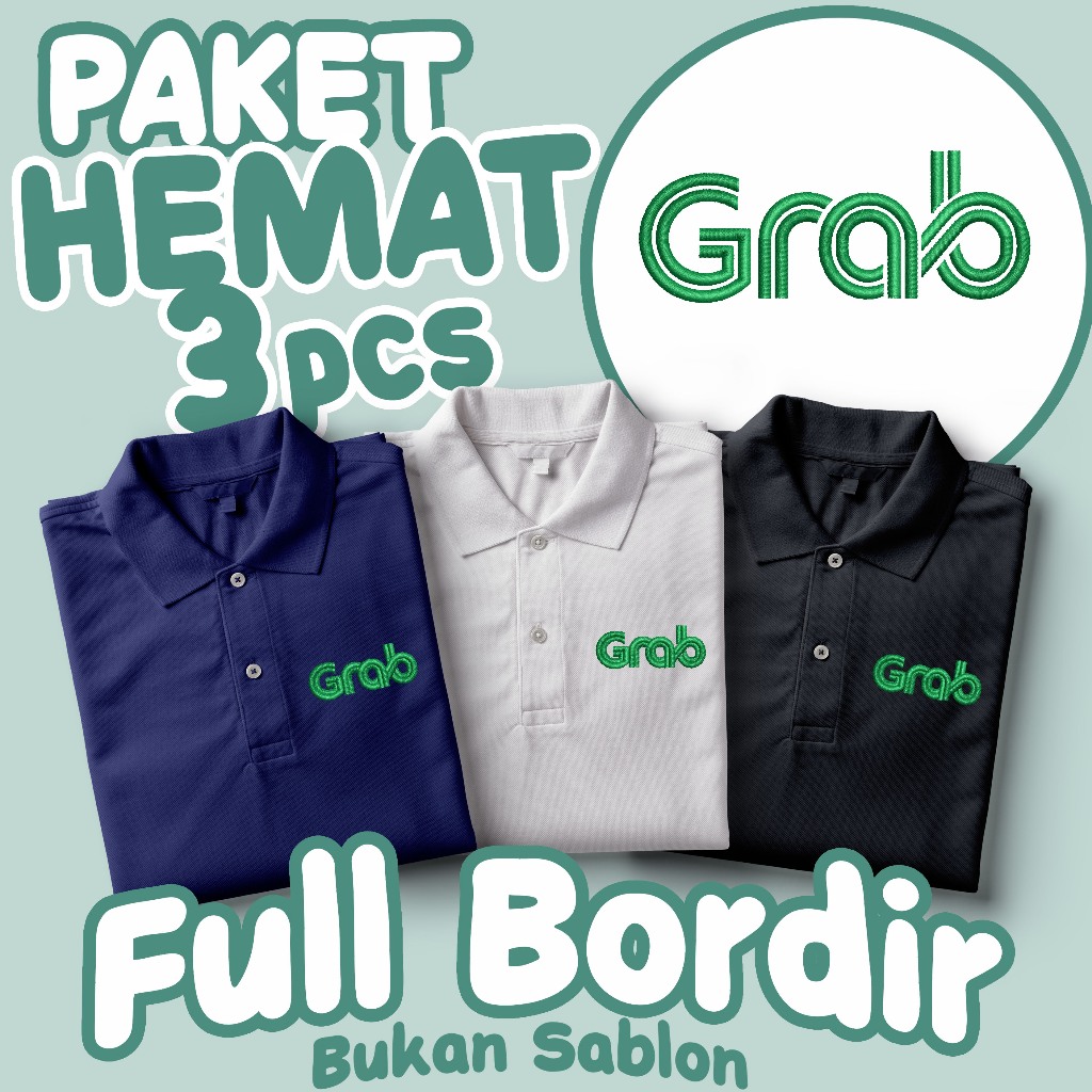 F80 GRAB OJOL Promo Bundling 3 Pcs Polo Shirt Kaos Kerja Kaos Harian Baju Kerah Unisex