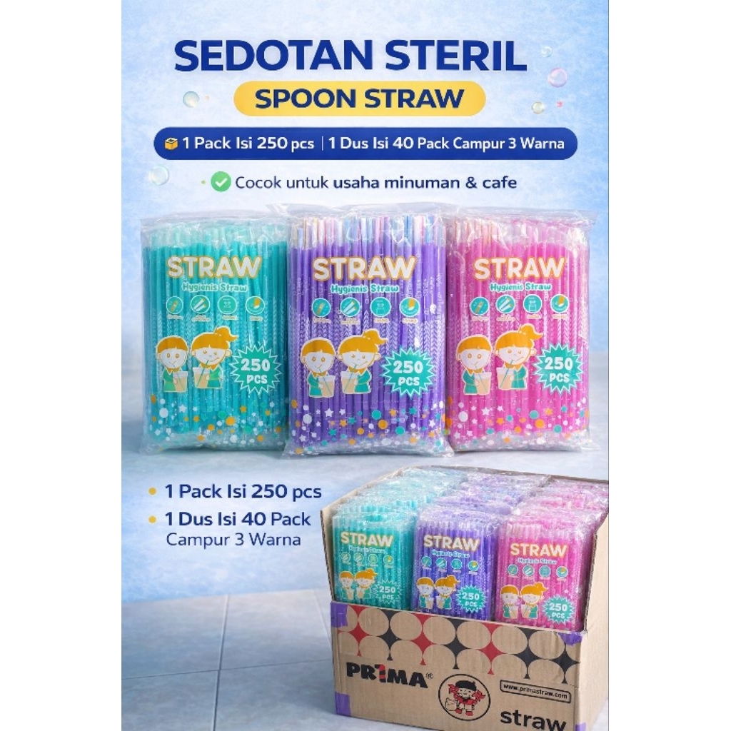 Sedotan Steril Warna Warni 250pcs – Sedotan Plastik Minuman Food Grade WARNA RANDOM / ACAK
