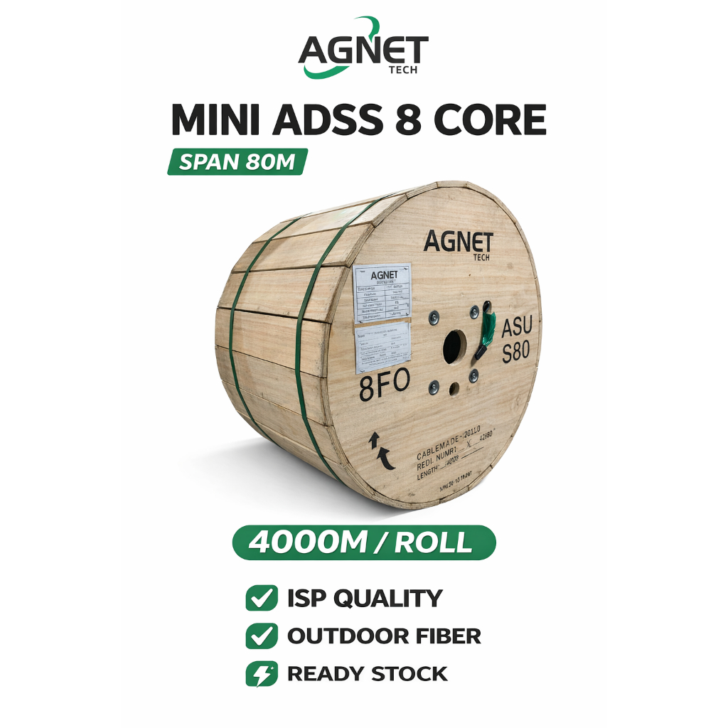 Mini ADSS 8 Core Span 80 4000M Kabel Fiber Optic Outdoor FO ADSS 8C FTTH ISP Aerial