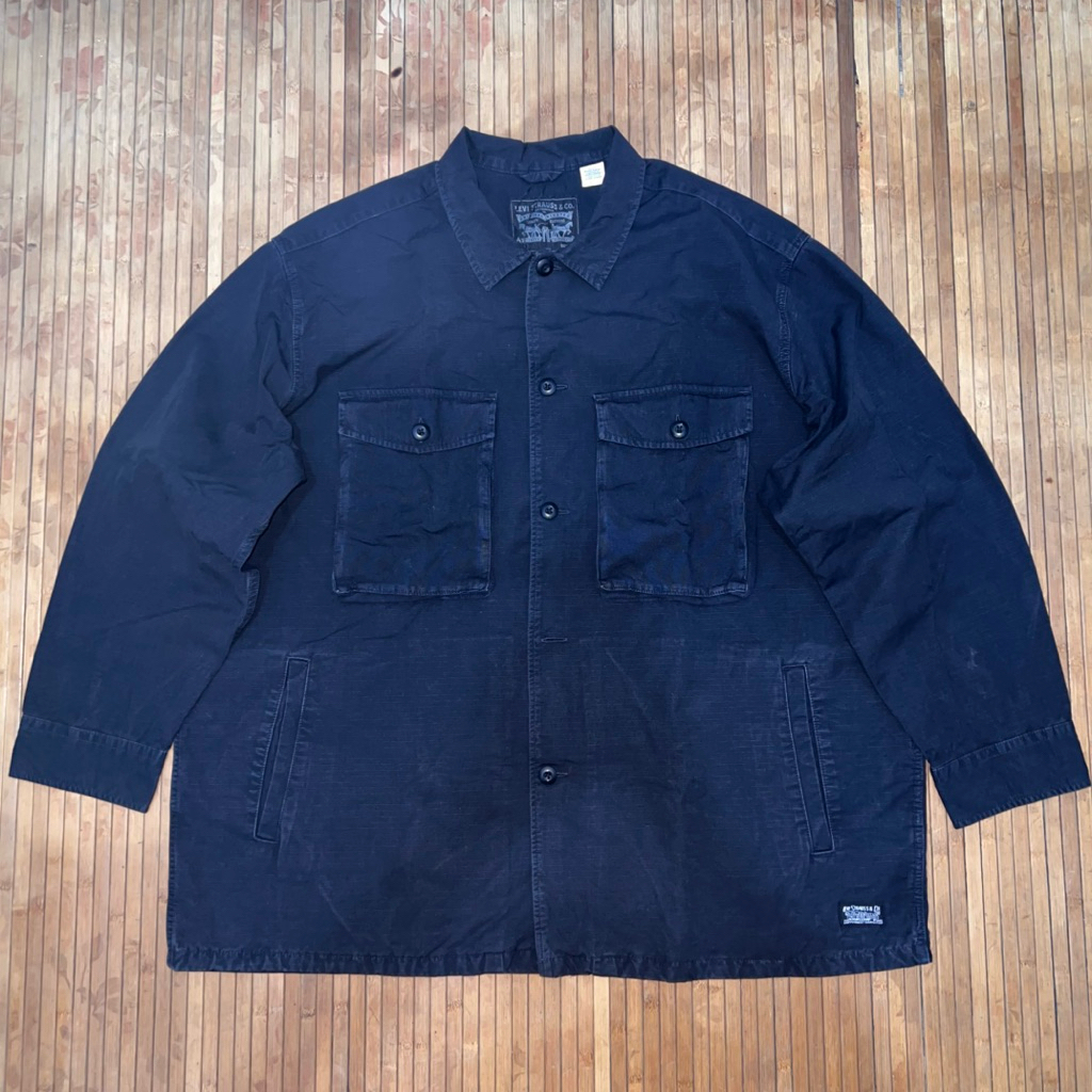 BIG SIZE LEVIS BLACK RIPSTOP ARMY STYLE M65 LONG SLEEVE WORK WEAR FIELD SHIRT OG 107
