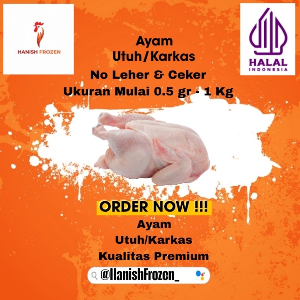 Ayam Potong| Karkas Boiler Utuh| Tanpa Kepala Dan Ceker