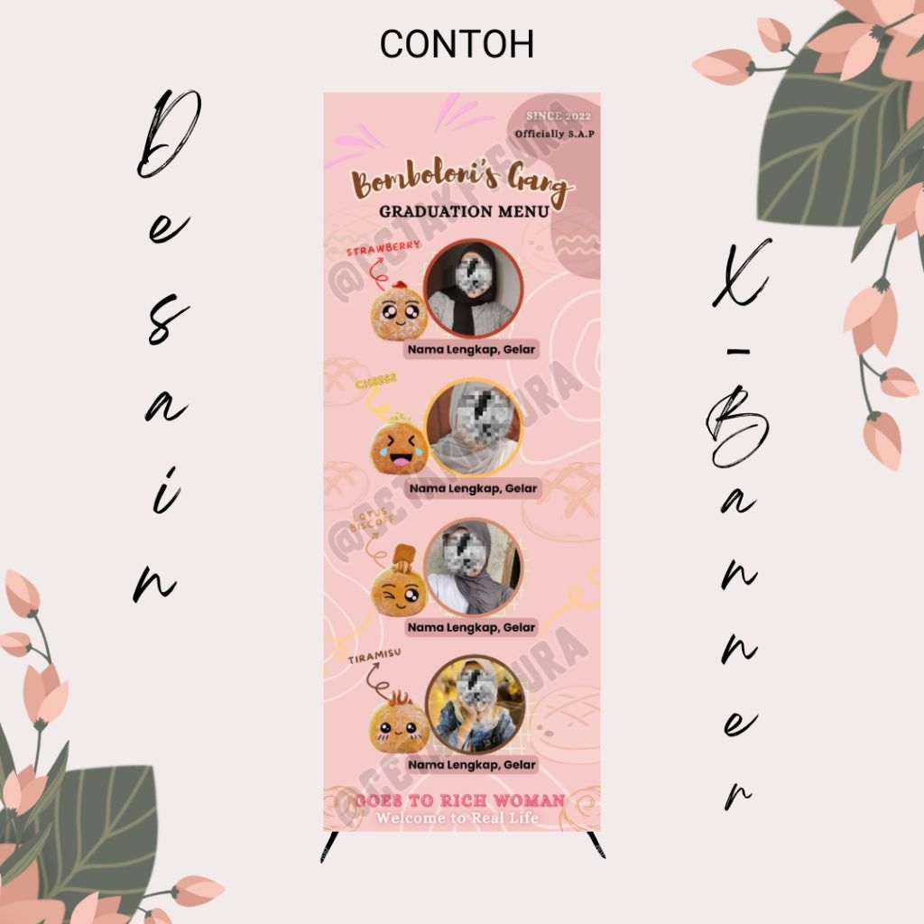 X Banner Wisuda Custom / Banner Sidang / Banner Ulang Tahun - Free Desain & Tiang